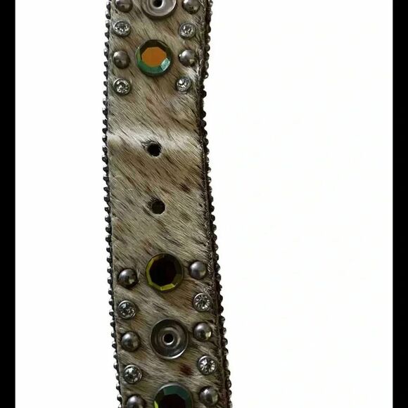 Wb Atlas Cowhide Leather Rhinestone Studded Women’s Belt Size Large - Picture 5 of 9